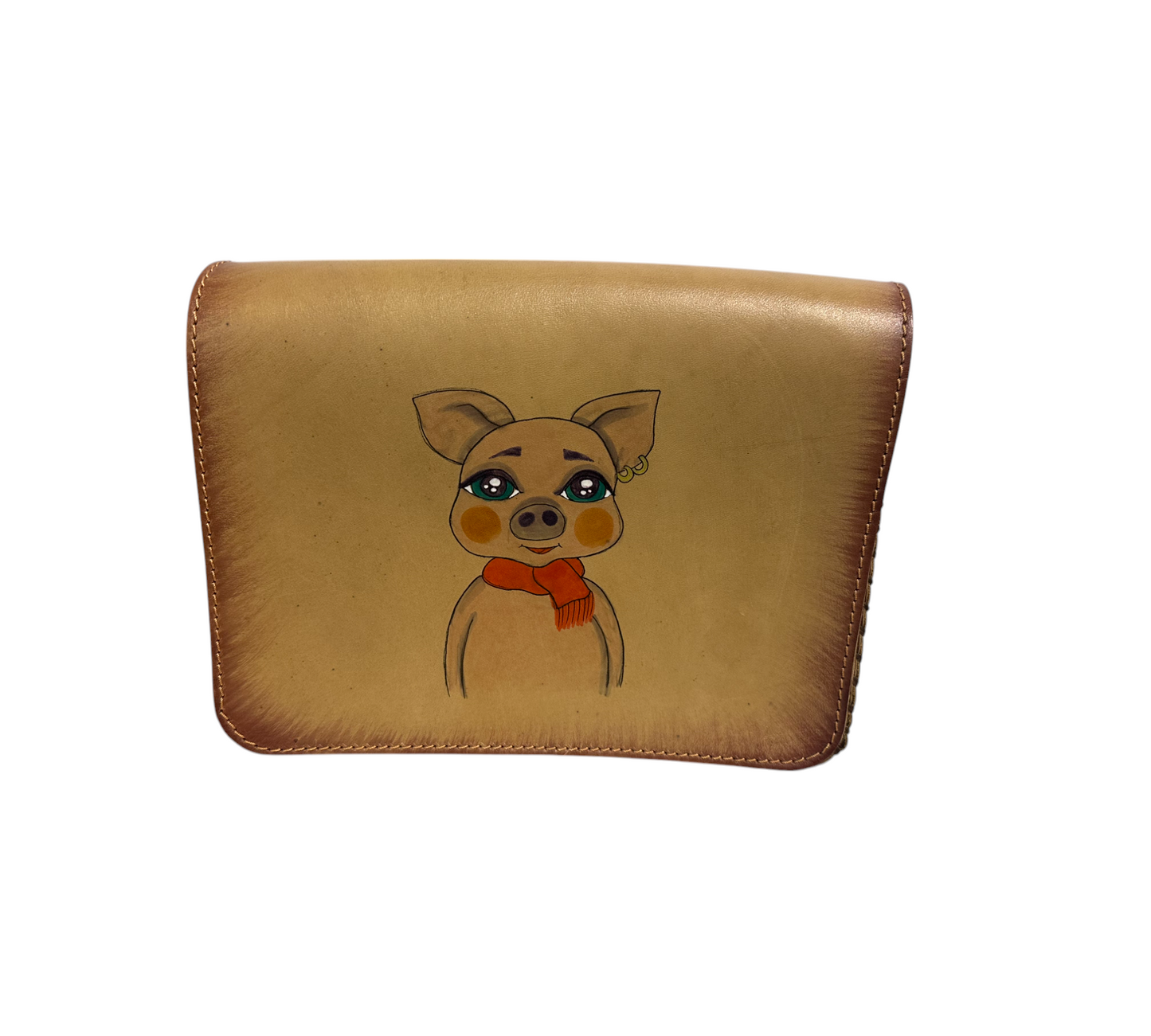Hand-Painted Piggy Leather Crossbody Hardcase Large