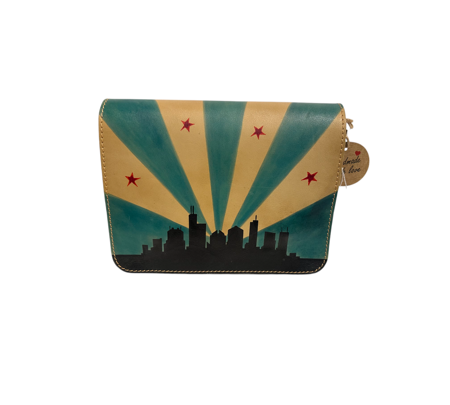 Hand Painted Chicago Leather Crossbody Hardcase