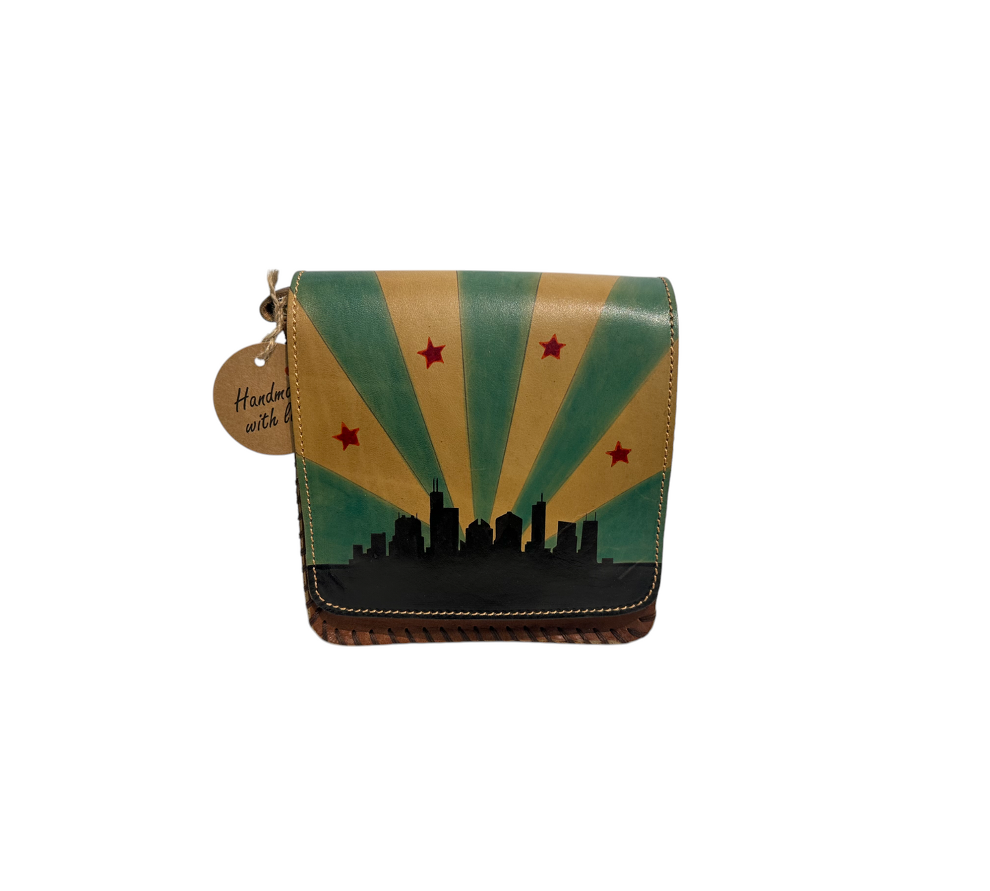Hand Painted Chicago Leather Crossbody Hardcase