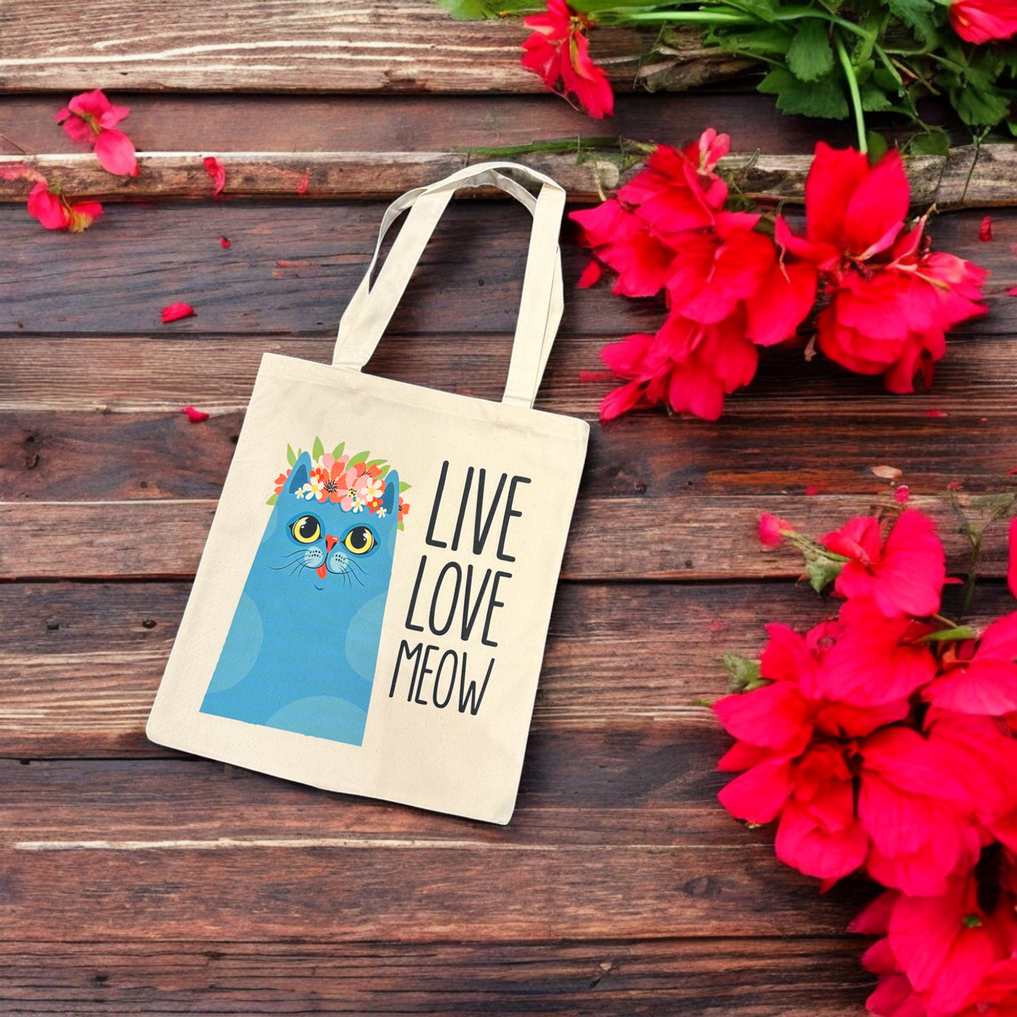 Organic Cotton Tote Bag Cat Meow