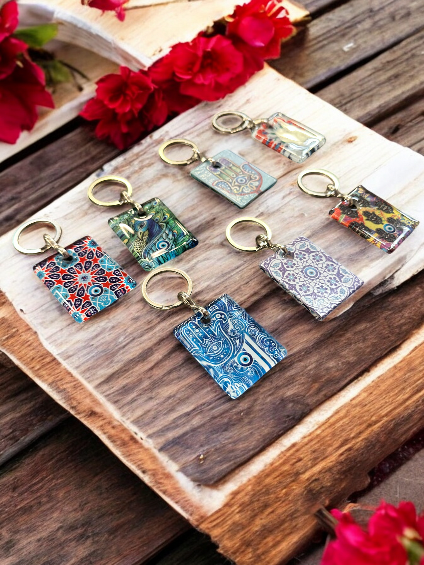 Glass Evil Eye Keychain Mix Design 10 Pieces