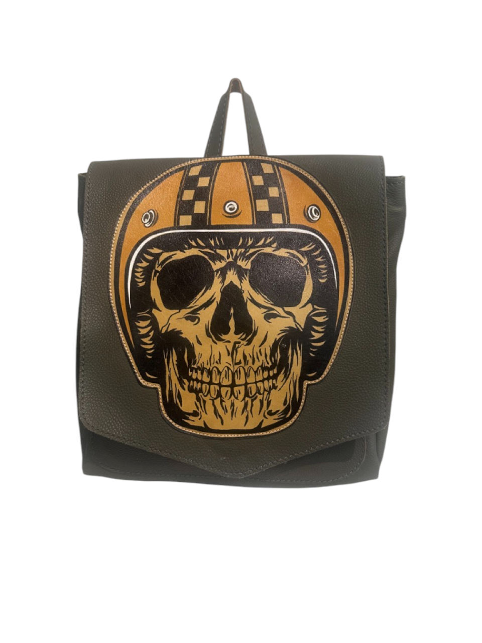 Handmade Hand Painted Leather Skull Pattern Backpack
