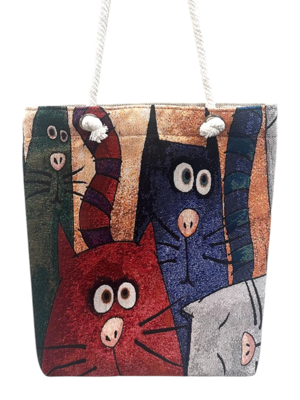 Vintage Tapestry Tote Bag Cats Pattern
