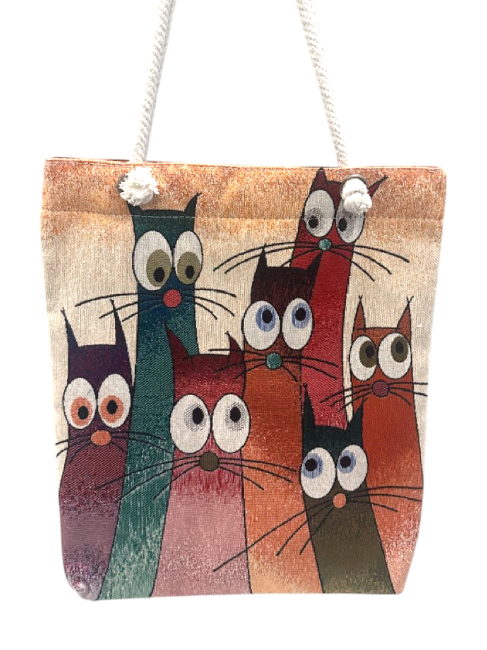 Vintage Tapestry Tote Bag Cat Pattern