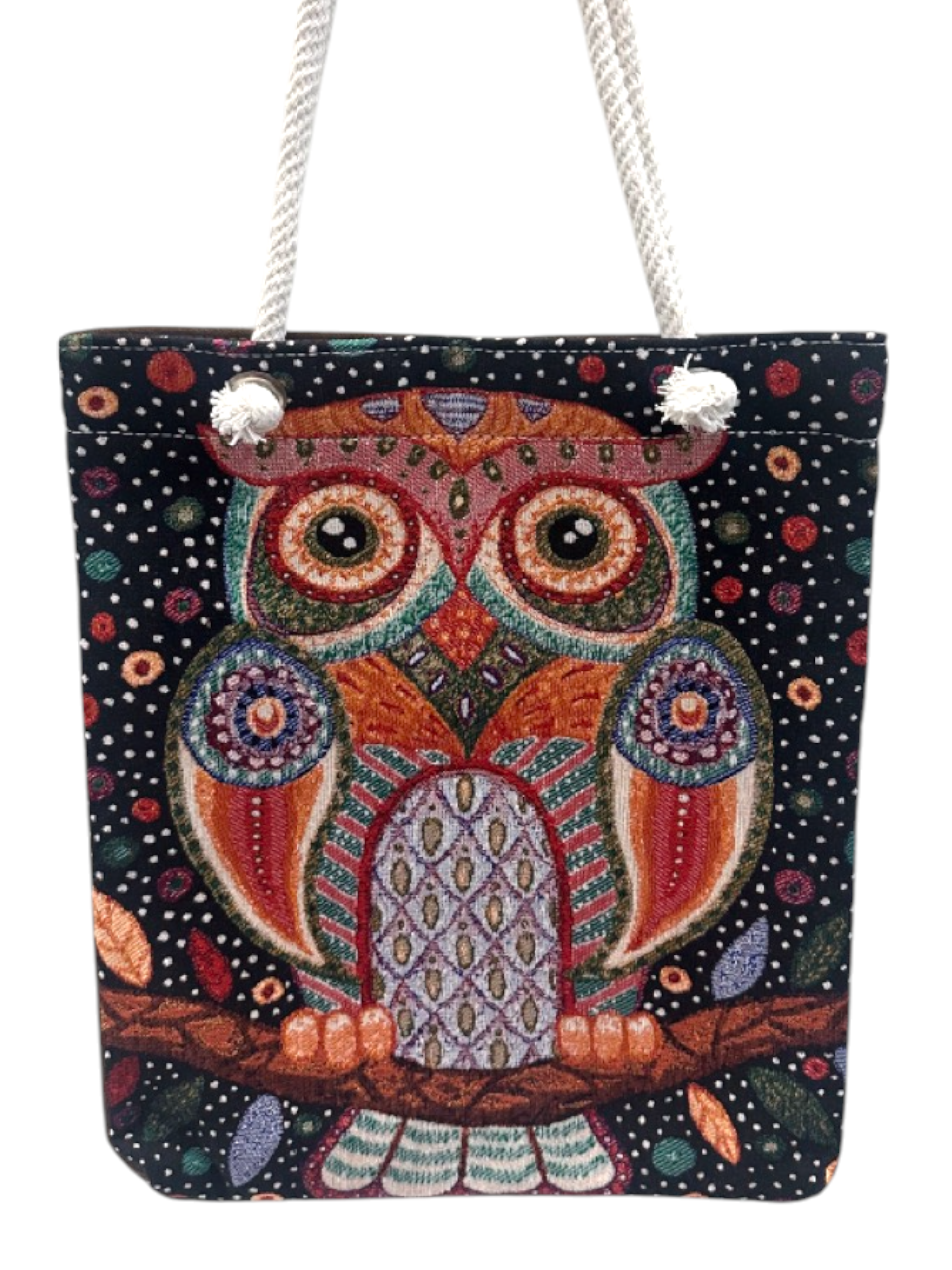Vintage Tapestry Tote Bag Owl Pattern