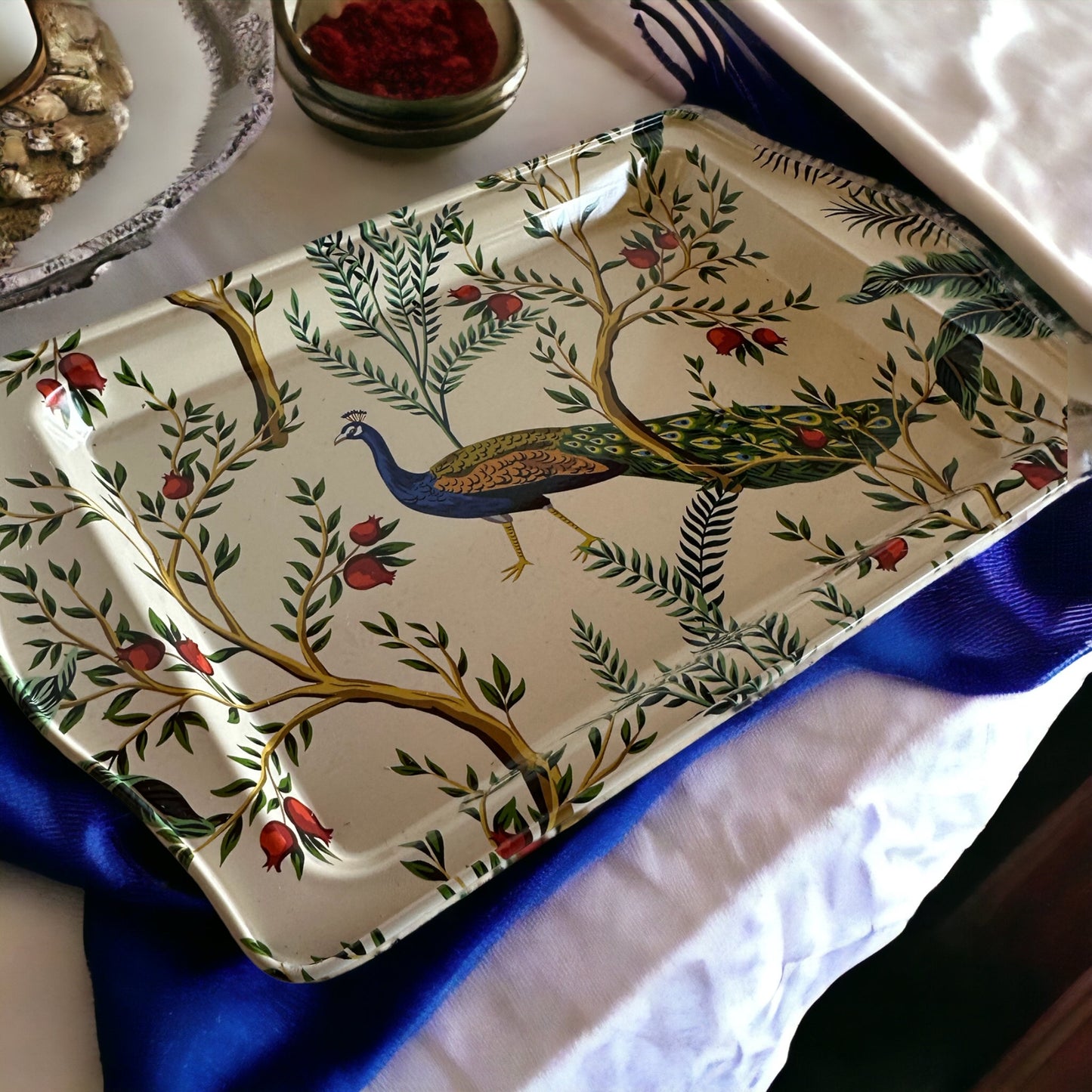 Metal Tray Peacock