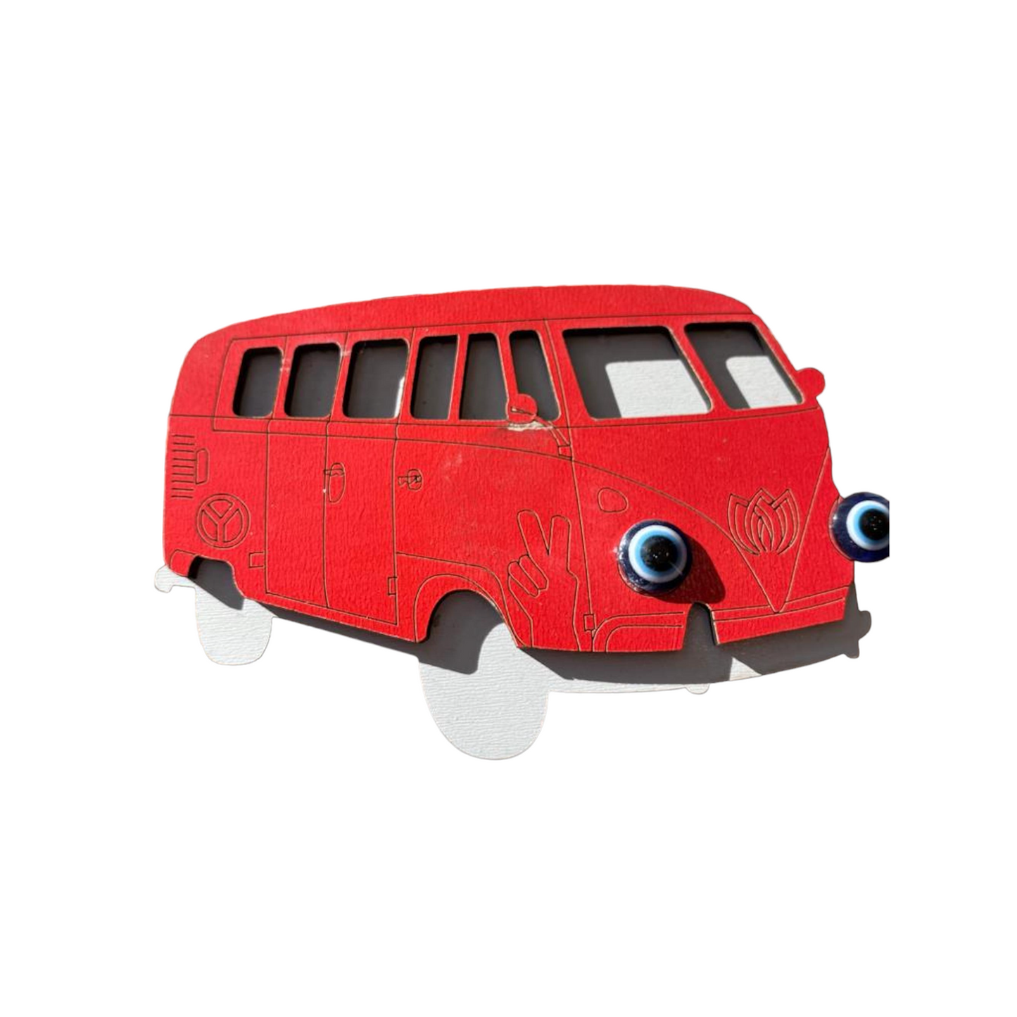 Hand Themed Wooden Magnet Peace Car
