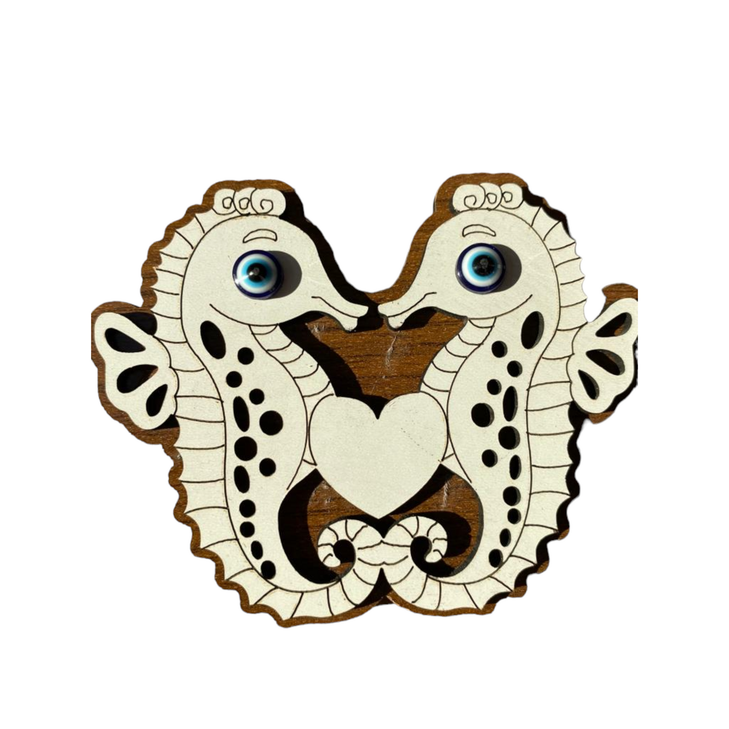 Hand Themed Wooden Fridge Magnet Seahorses