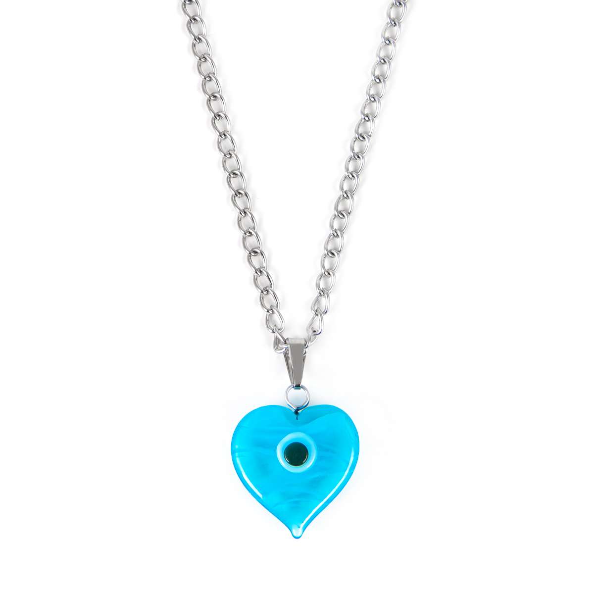 Glass Heart Evil Eye Pendant Necklace Turquise