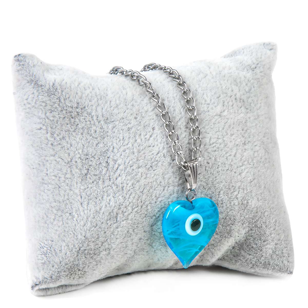 Glass Heart Evil Eye Pendant Necklace Turquise