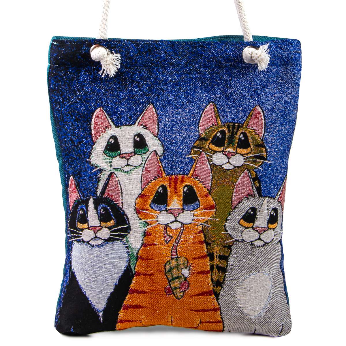 Vintage Tapestry Tote Bag Cat Pattern