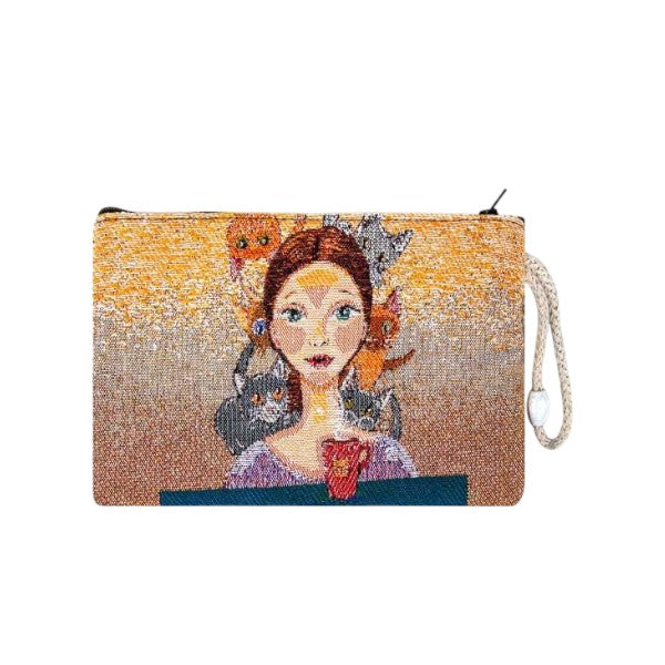 Authentic Tapestry Lady with Cats Pattern Wallet