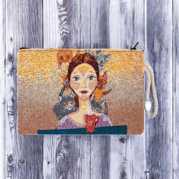 Authentic Tapestry Lady with Cats Pattern Wallet