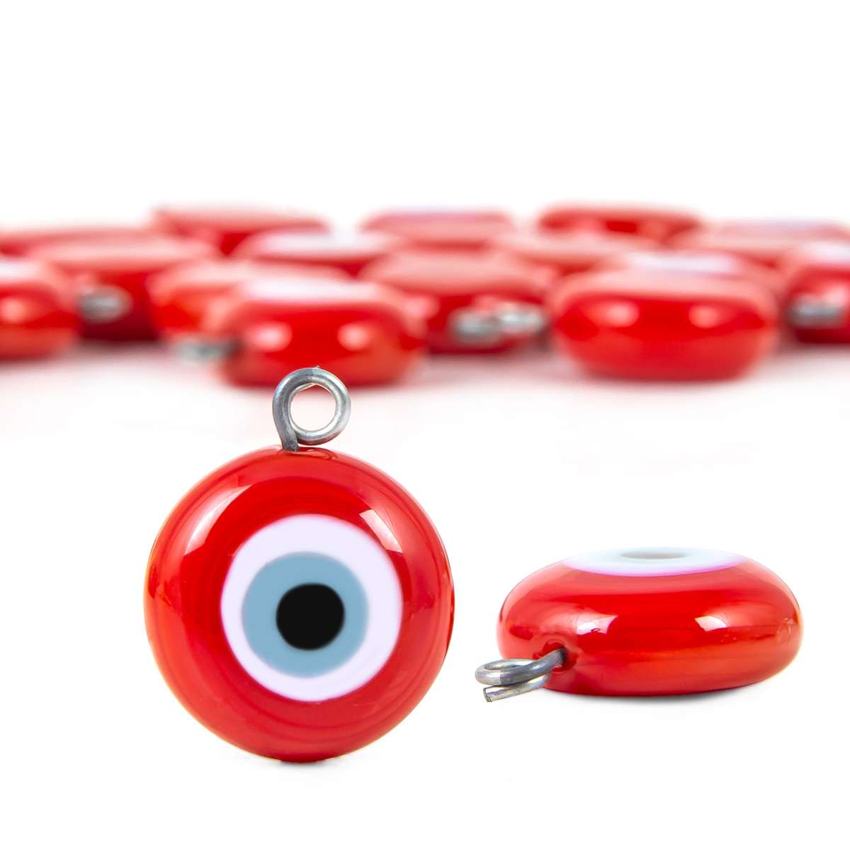 Handcrafted Glass Charm Evil Eye Pendants Red 10 Pieces