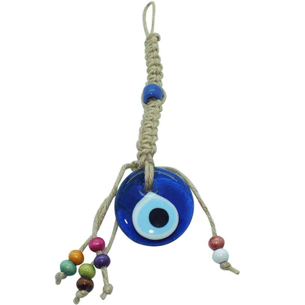 Flax Yarn Knitted 2" inches Evil Eye Glass Wall Hanging Decoration