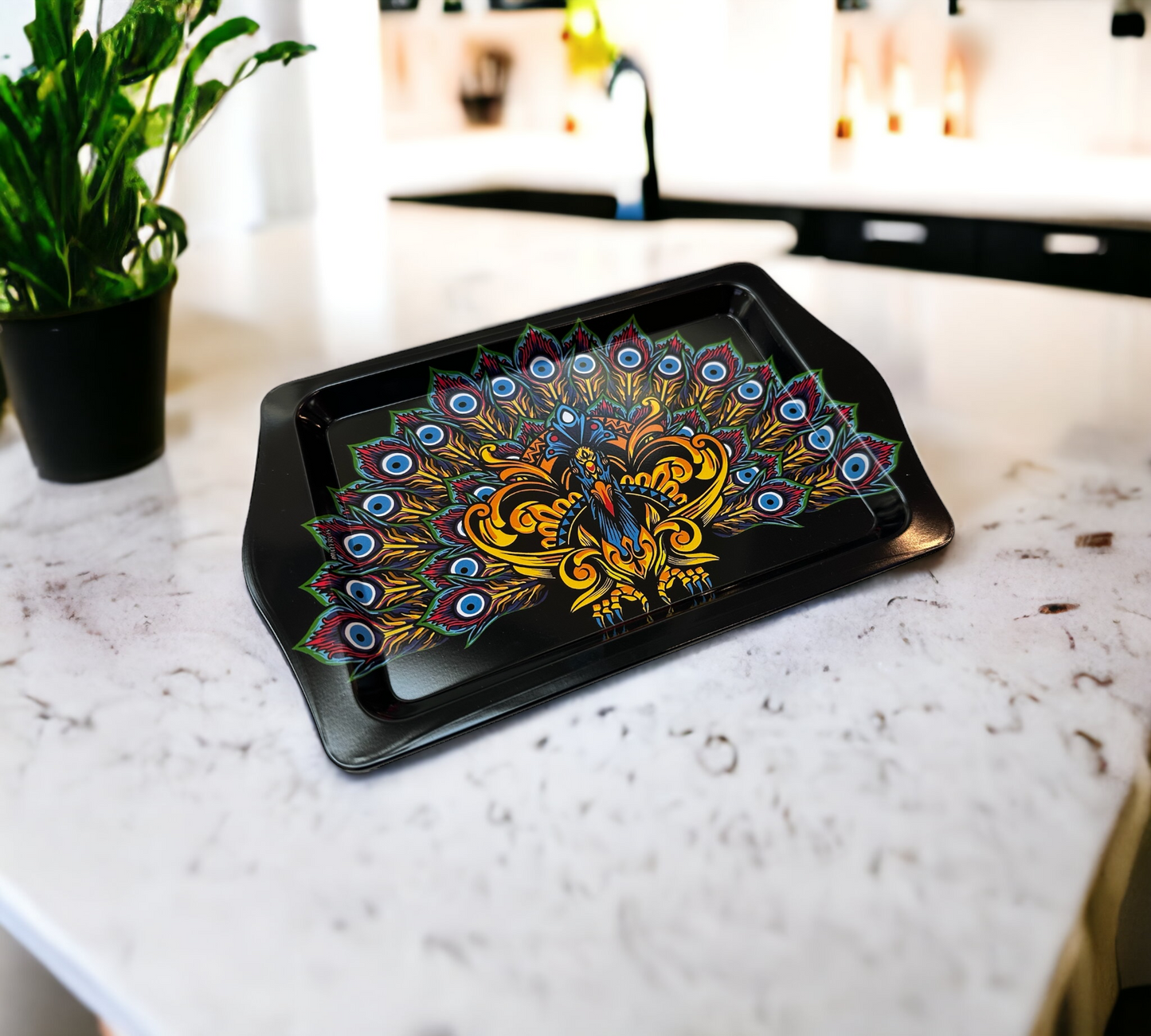 Metal Tray Peacock