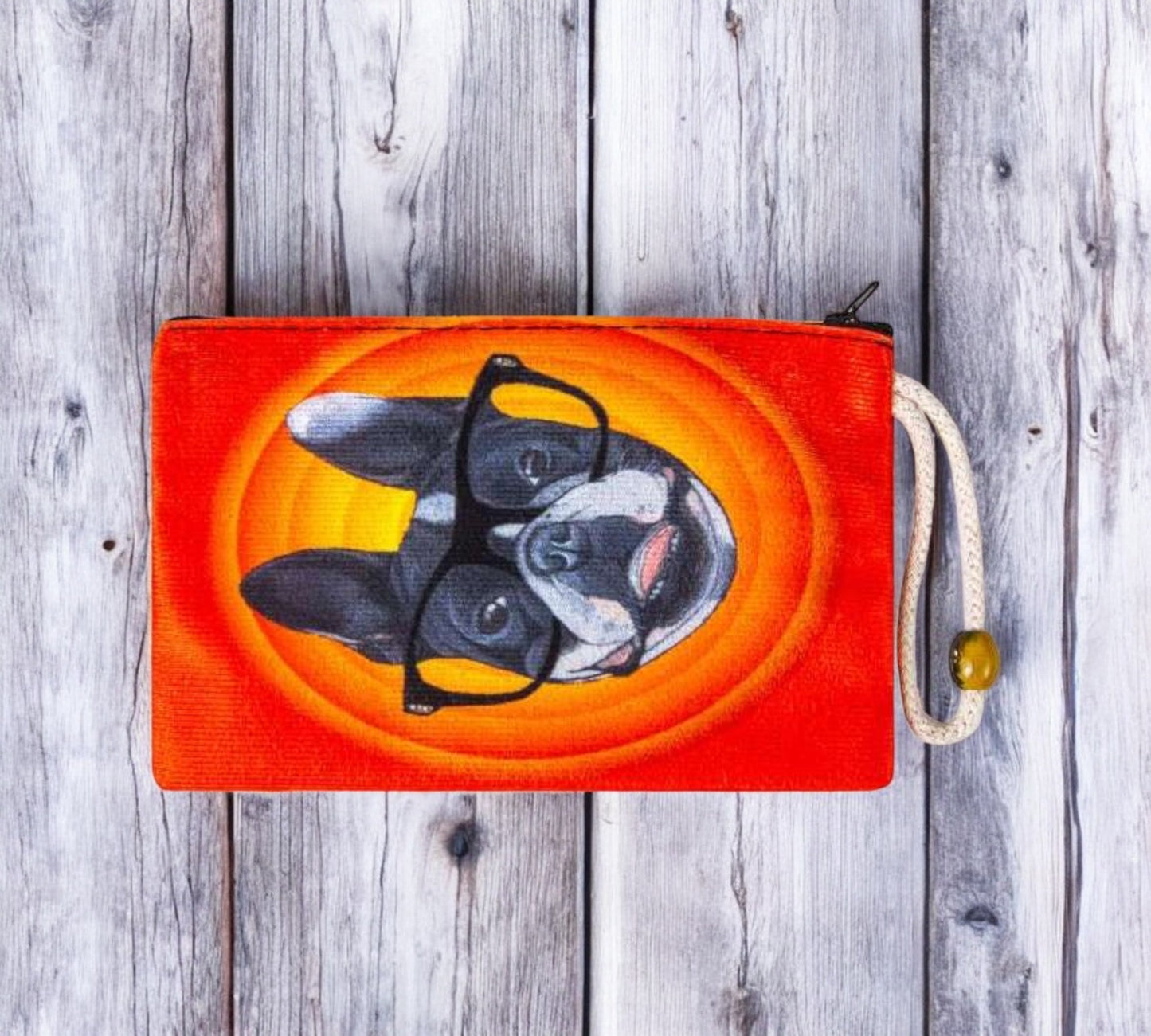 Clutch Velvet Wallet Dog Pattern Medium