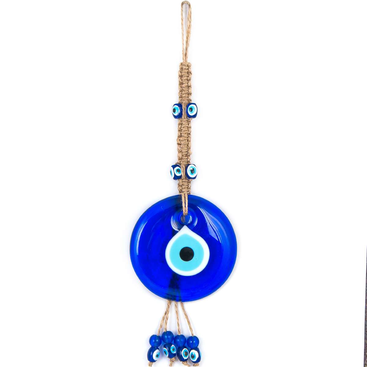 Flax Yarn Knitted Evil Eye Glass Wall Hanging 4"in