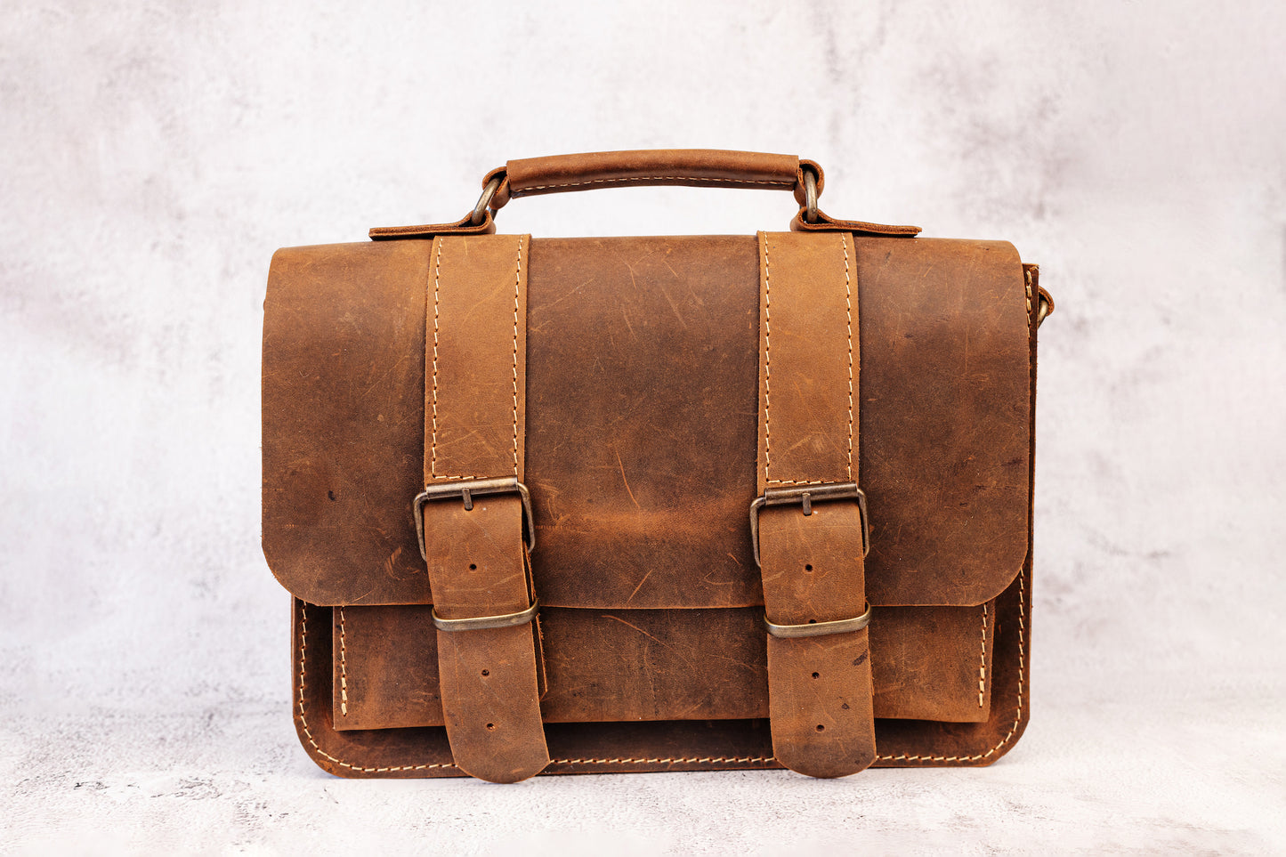 Belt Strap Crazy Horse Rustic Brown Messenger Bag