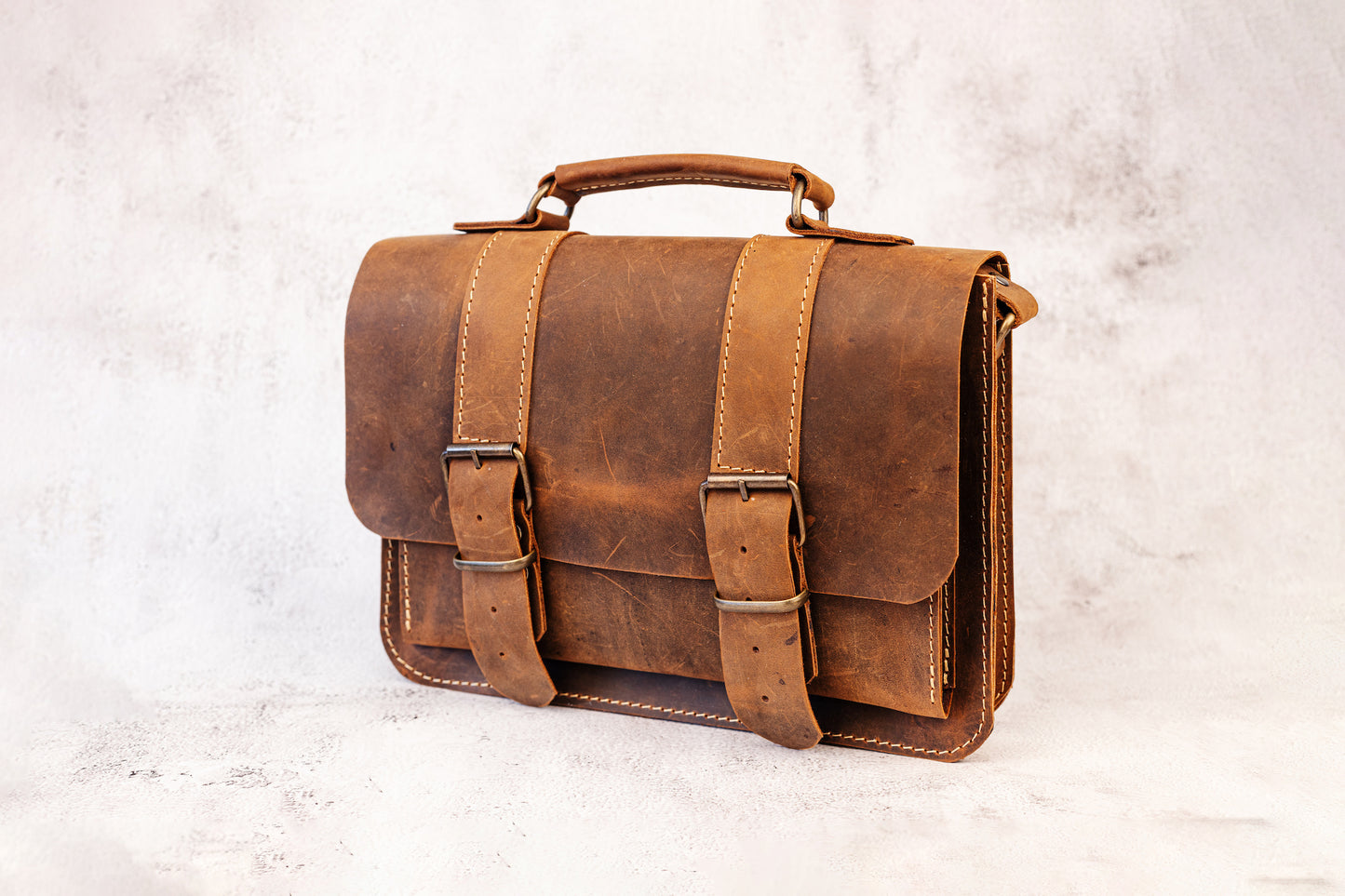 Belt Strap Crazy Horse Rustic Brown Messenger Bag