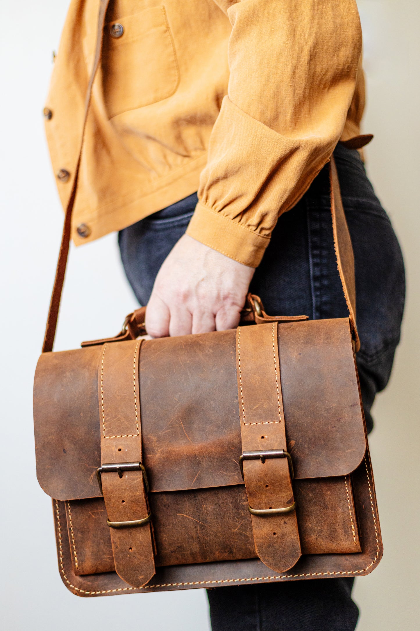Belt Strap Crazy Horse Rustic Brown Messenger Bag