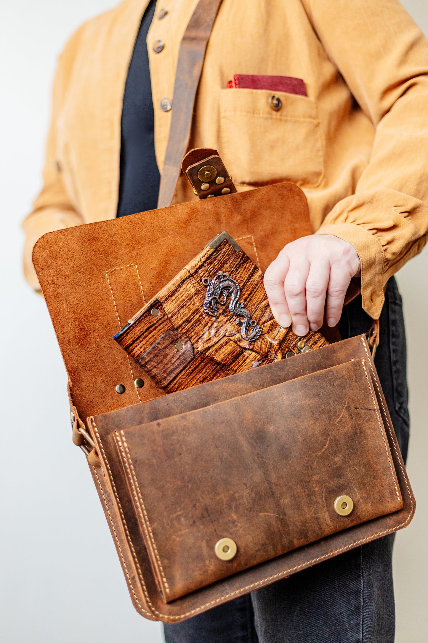 Belt Strap Crazy Horse Rustic Brown Messenger Bag