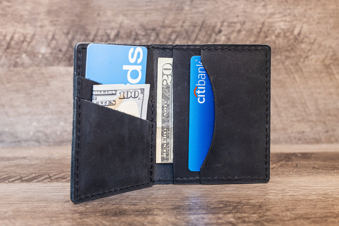 Hand made Leather Bifold Wallet Black