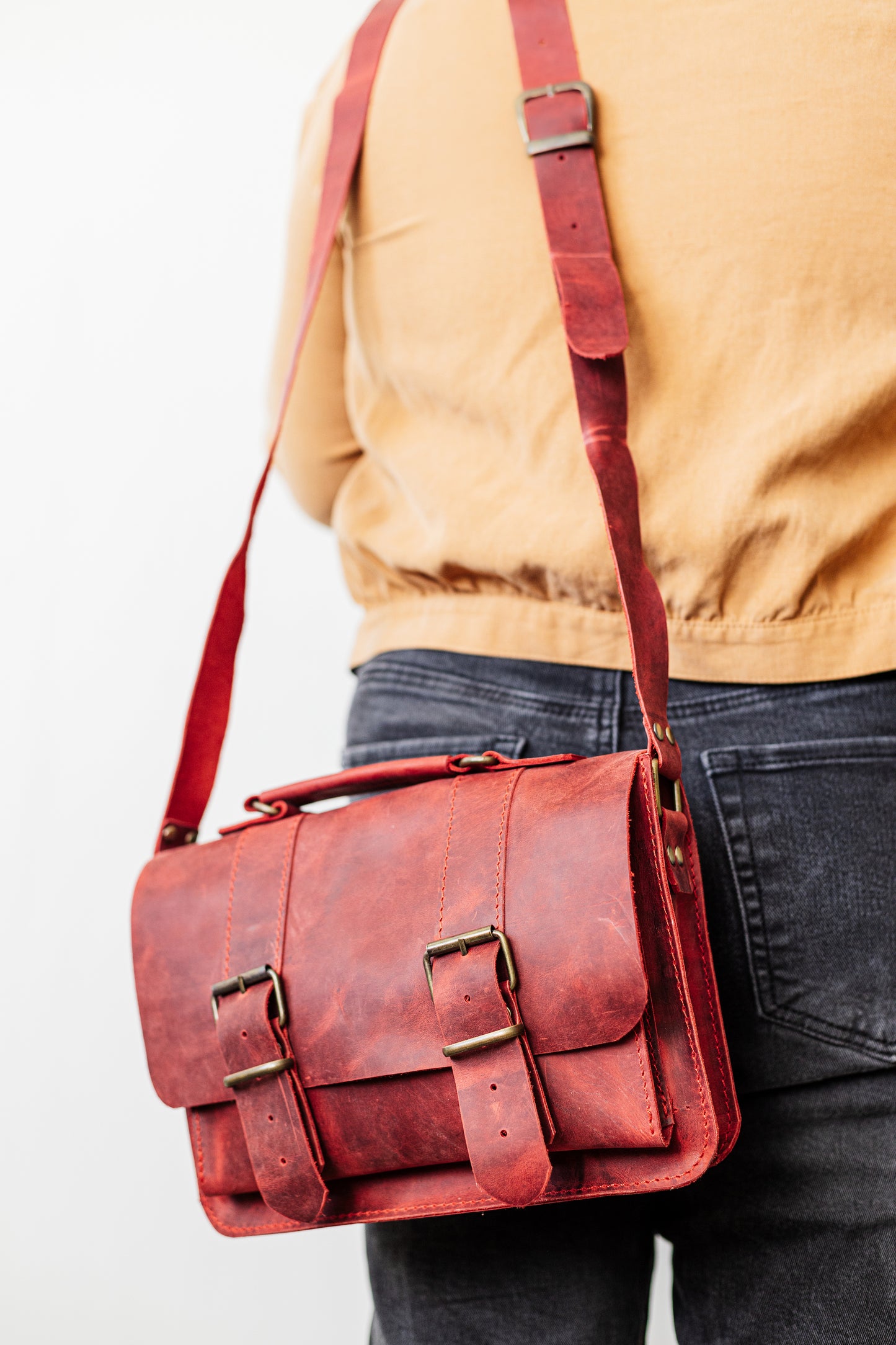 Belt Strap Crazy Horse Red Messenger Bag