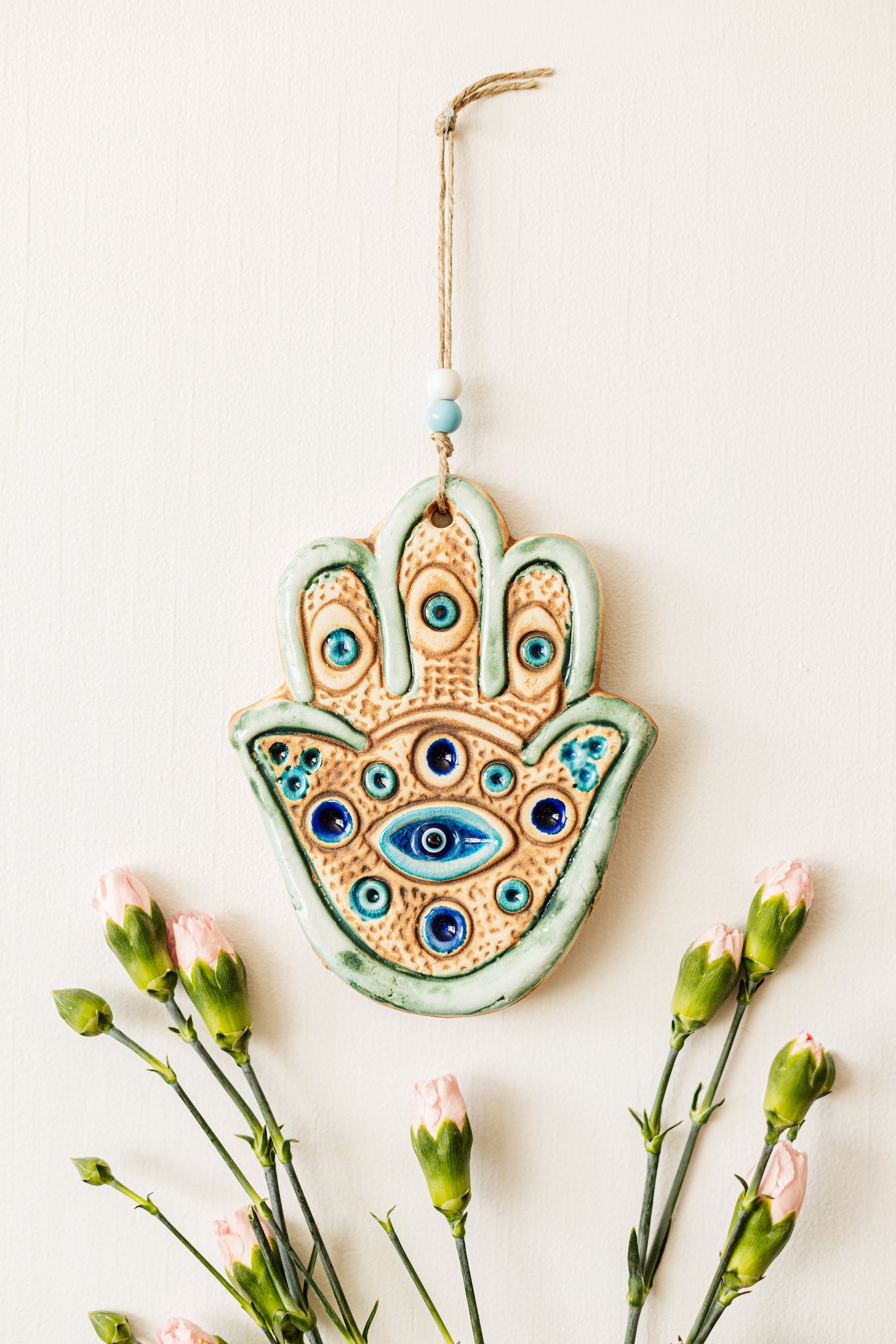 Handmade Ceramic Art Good Luck Charm HAMSA Design