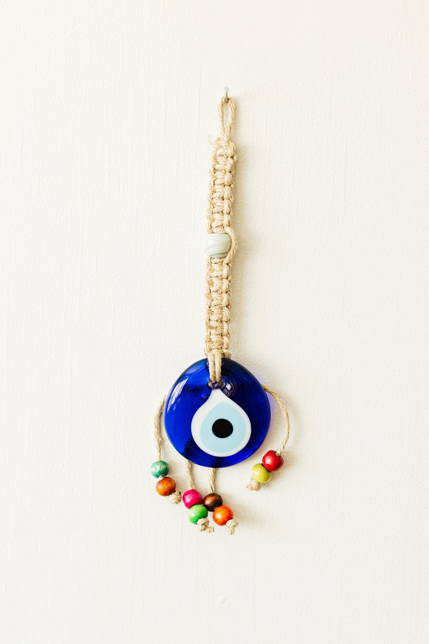 Flax Yarn Knitted 2" inches Evil Eye Glass Wall Hanging Decoration