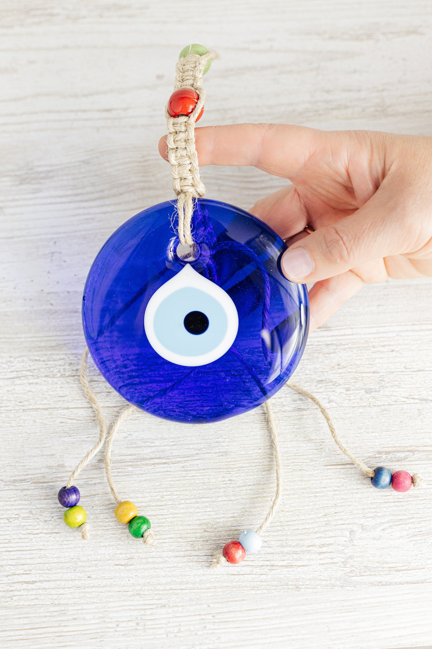 Flax Yarn Knitted 4.5" inches Evil Eye Glass Wall Hanging Decoration