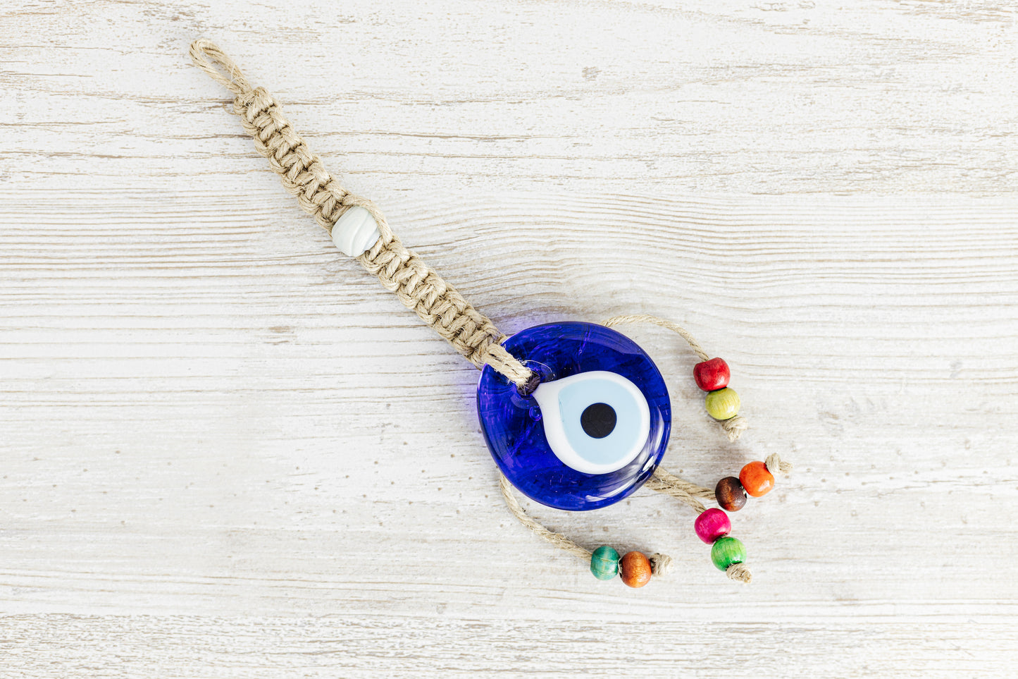 Flax Yarn Knitted 2" inches Evil Eye Glass Wall Hanging Decoration