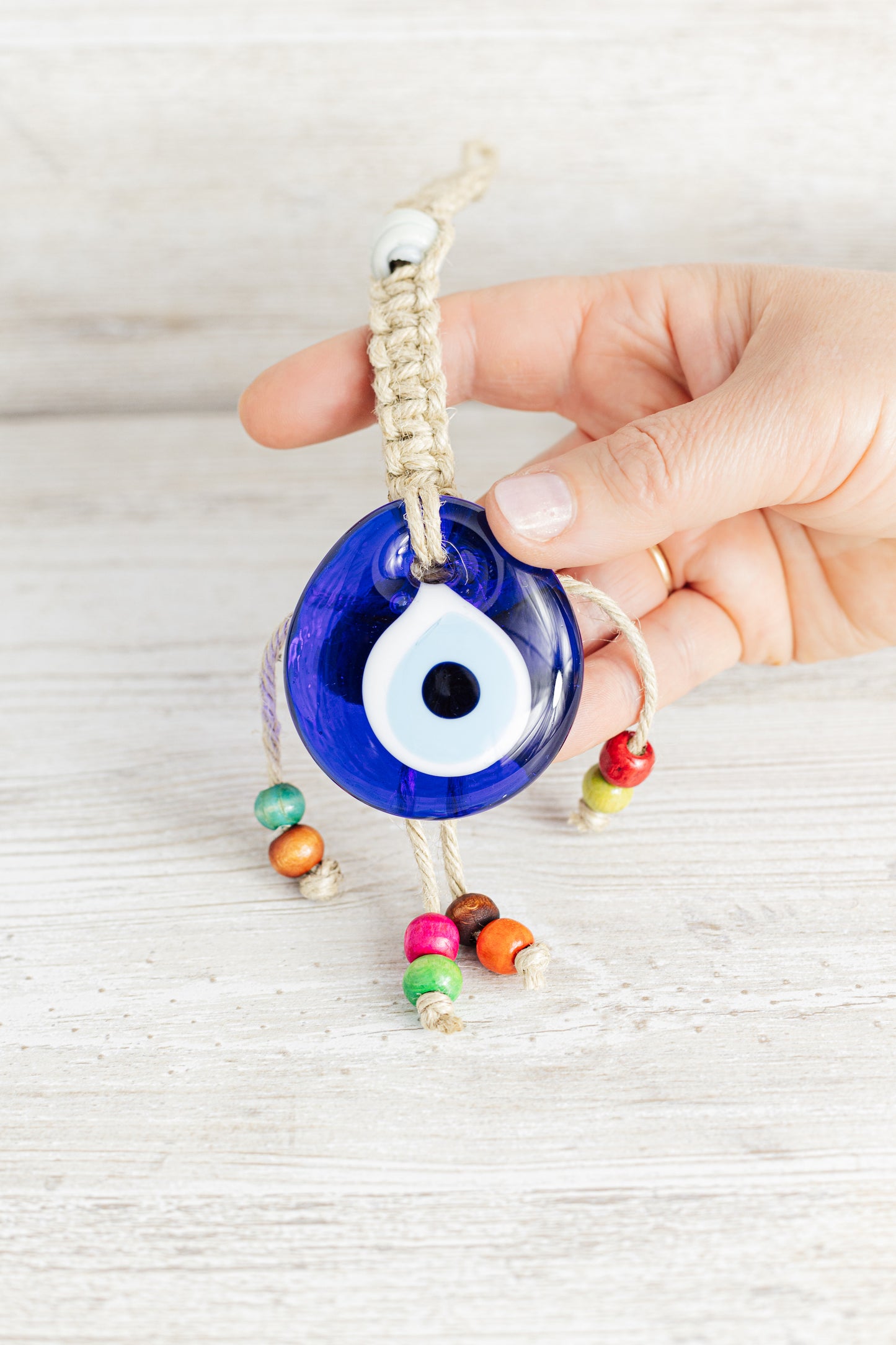 Flax Yarn Knitted 2" inches Evil Eye Glass Wall Hanging Decoration