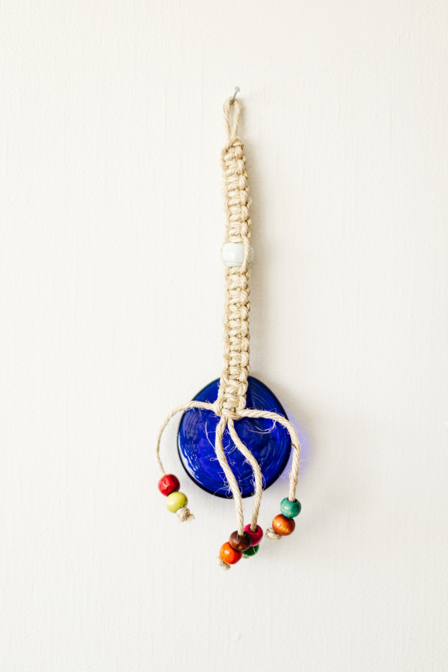 Flax Yarn Knitted 2" inches Evil Eye Glass Wall Hanging Decoration