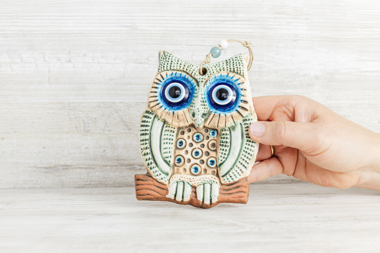 Handmade Ceramic Art Good Luck Charm Owl Design
