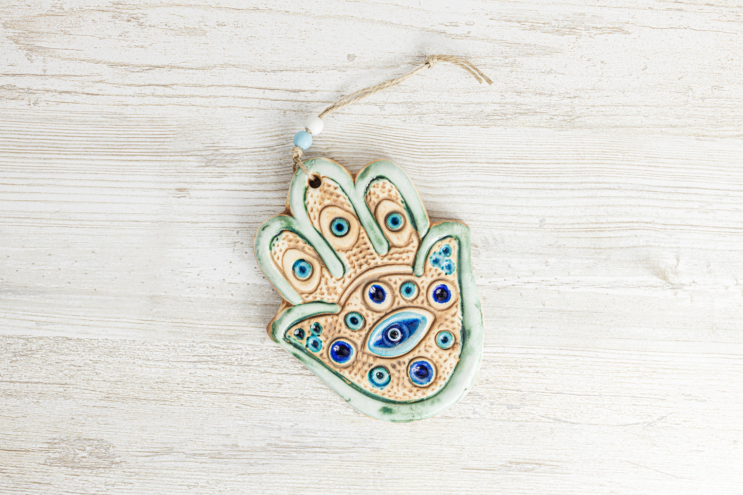 Handmade Ceramic Art Good Luck Charm HAMSA Design