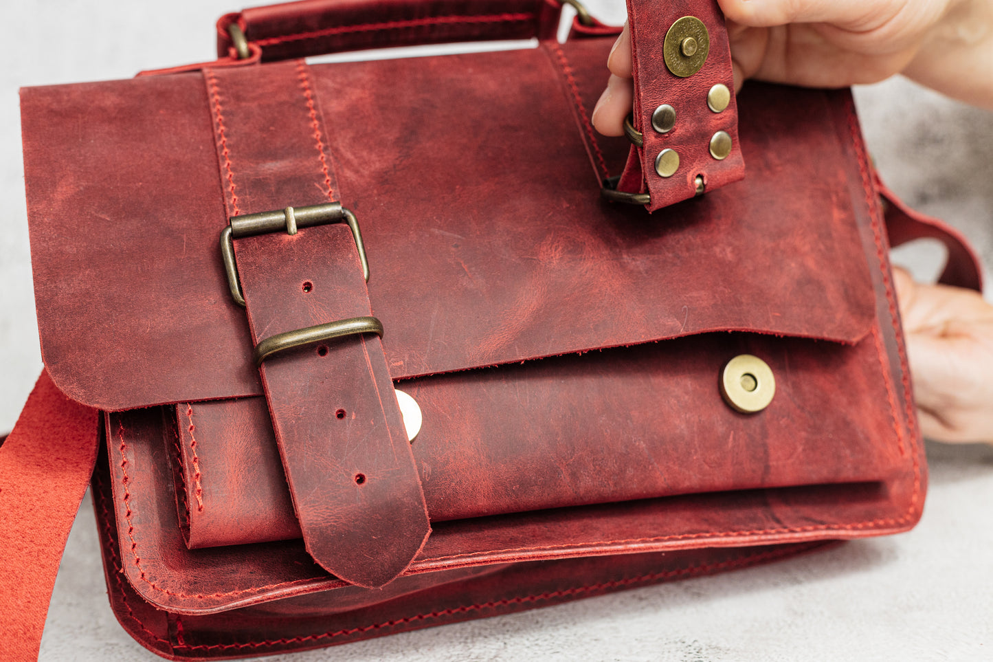 Belt Strap Crazy Horse Red Messenger Bag
