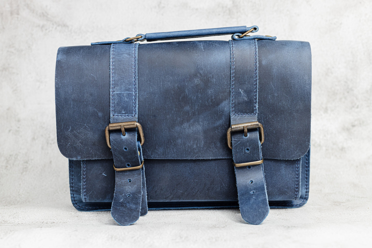 Belt Strap Crazy Horse Blue Messenger Bag