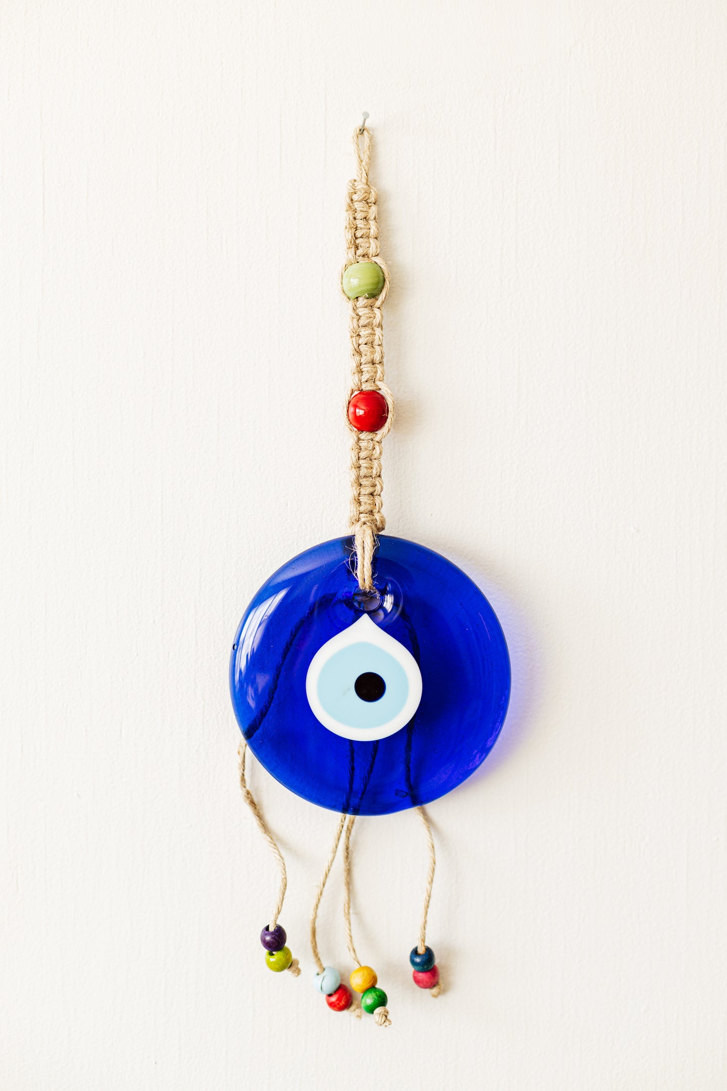 Flax Yarn Knitted 4.5" inches Evil Eye Glass Wall Hanging Decoration