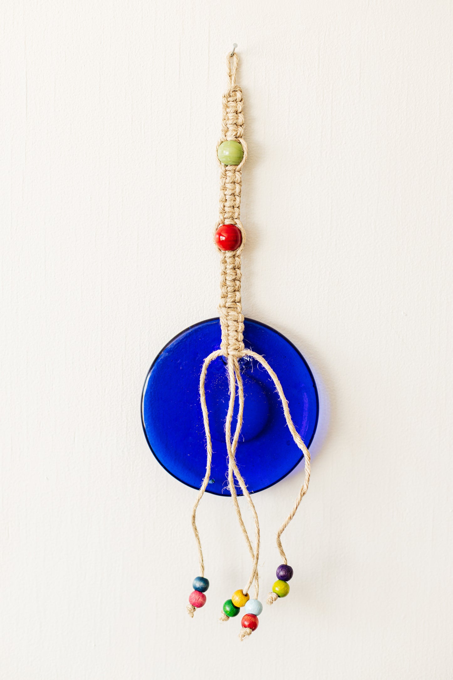 Flax Yarn Knitted 4.5" inches Evil Eye Glass Wall Hanging Decoration