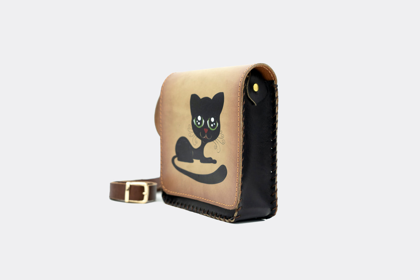 Hand-Painted Cat Leather Crossbody Hardcase