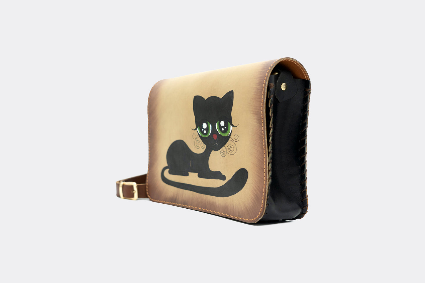 Hand-Painted Cat Leather Crossbody Hardcase