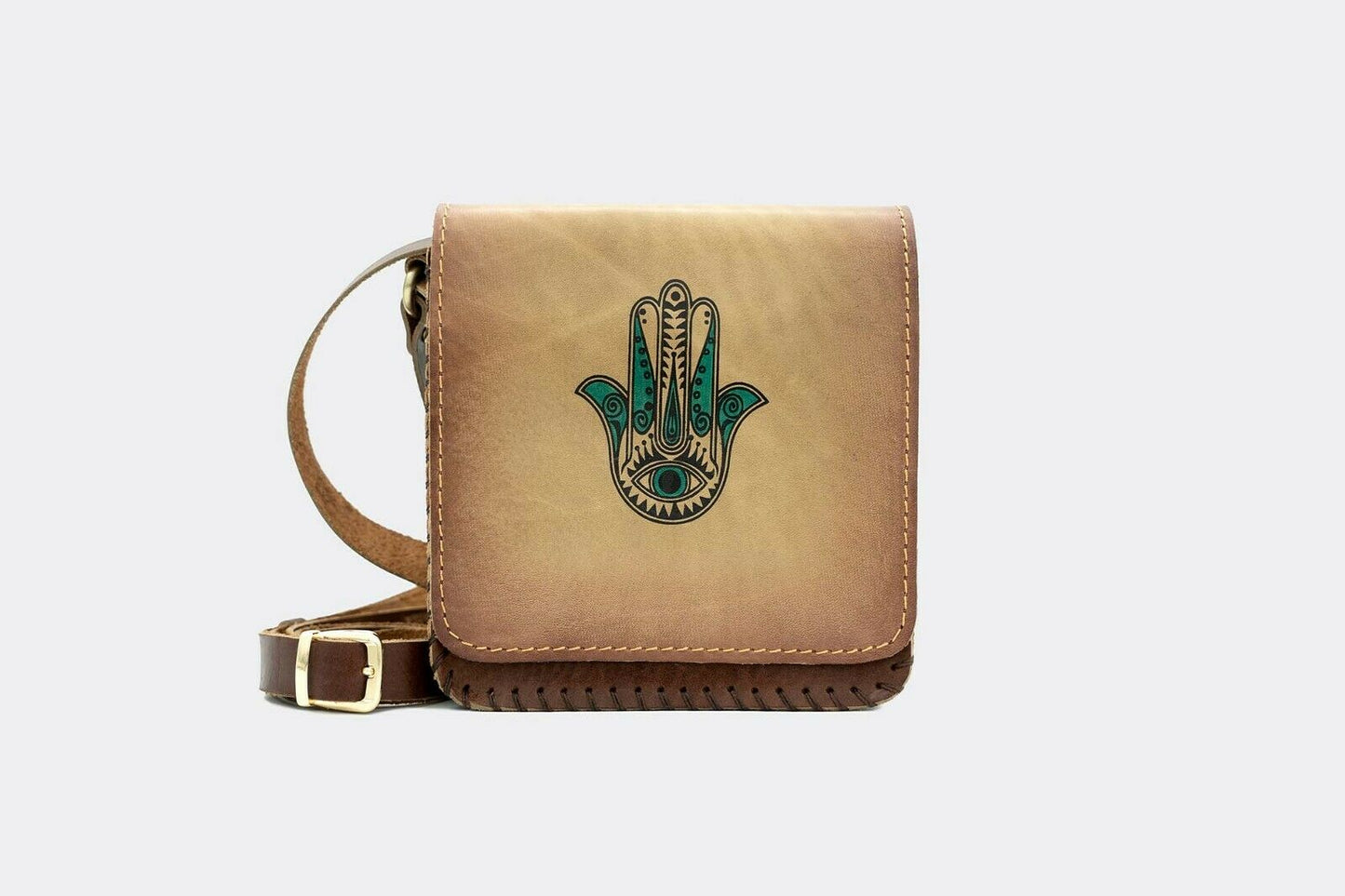 Hand-Painted Hamsa Leather Crossbody Hardcase