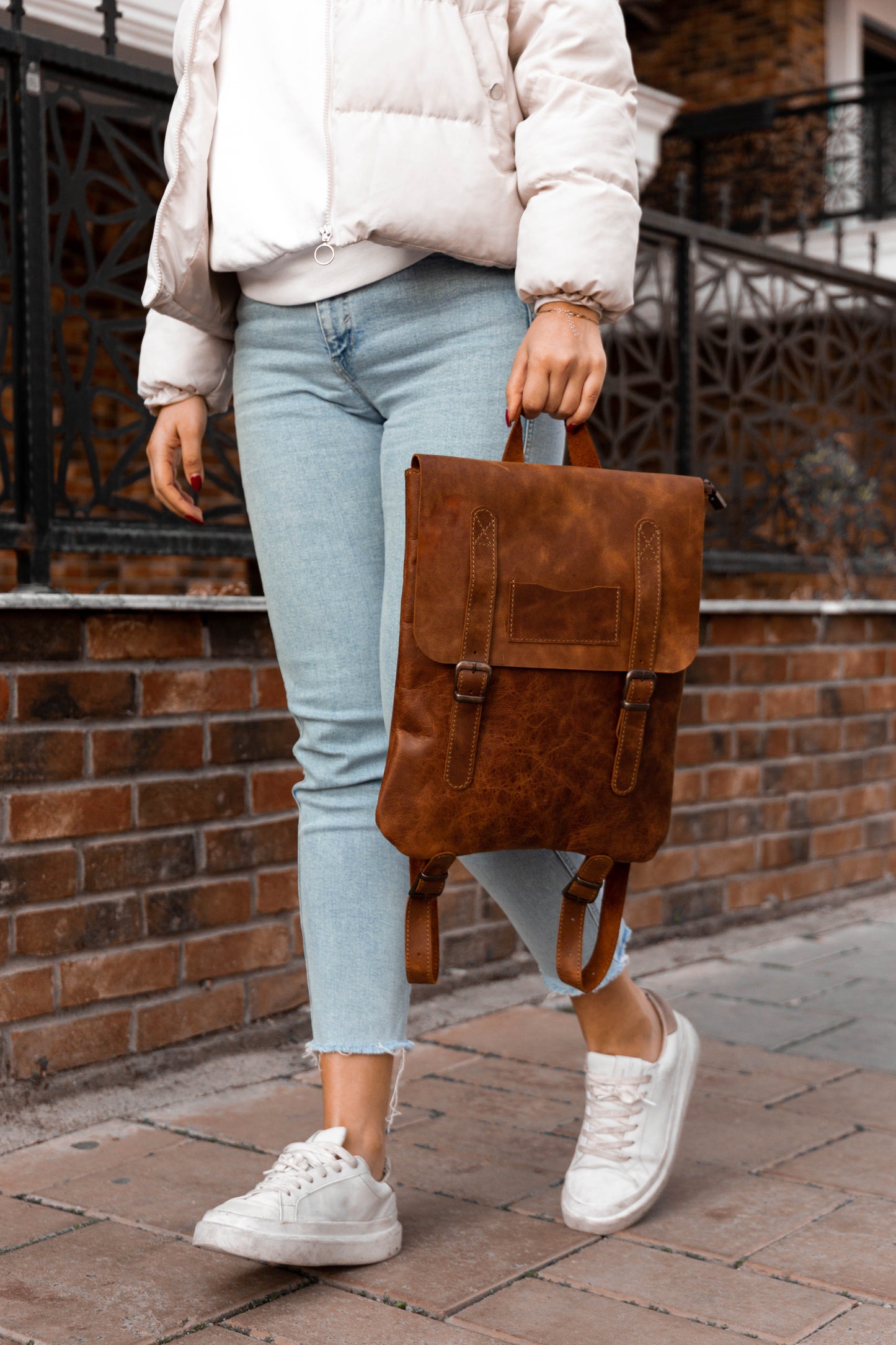 Handmade Genuine Leather Laptop Unisex Backpack Brown Vintage