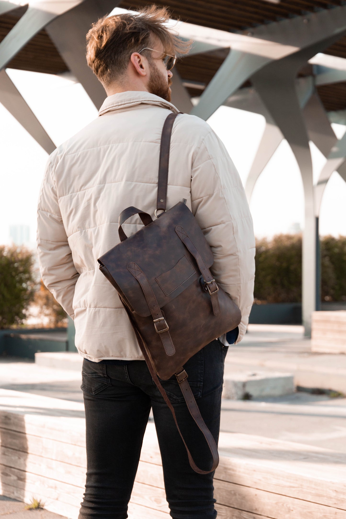 Handmade Genuine Leather Laptop Unisex Backpack Brown Vintage