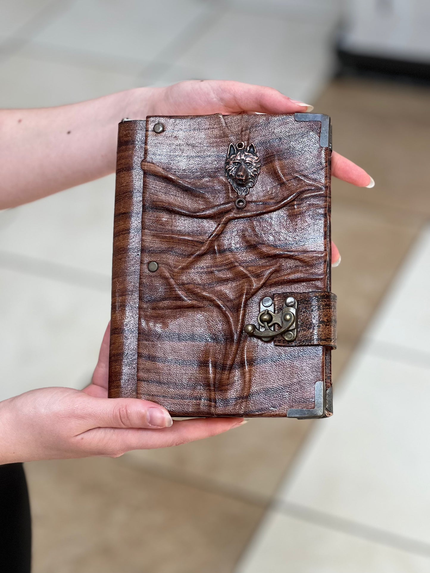 Handmade Leather Journal Belt Strap Wolf