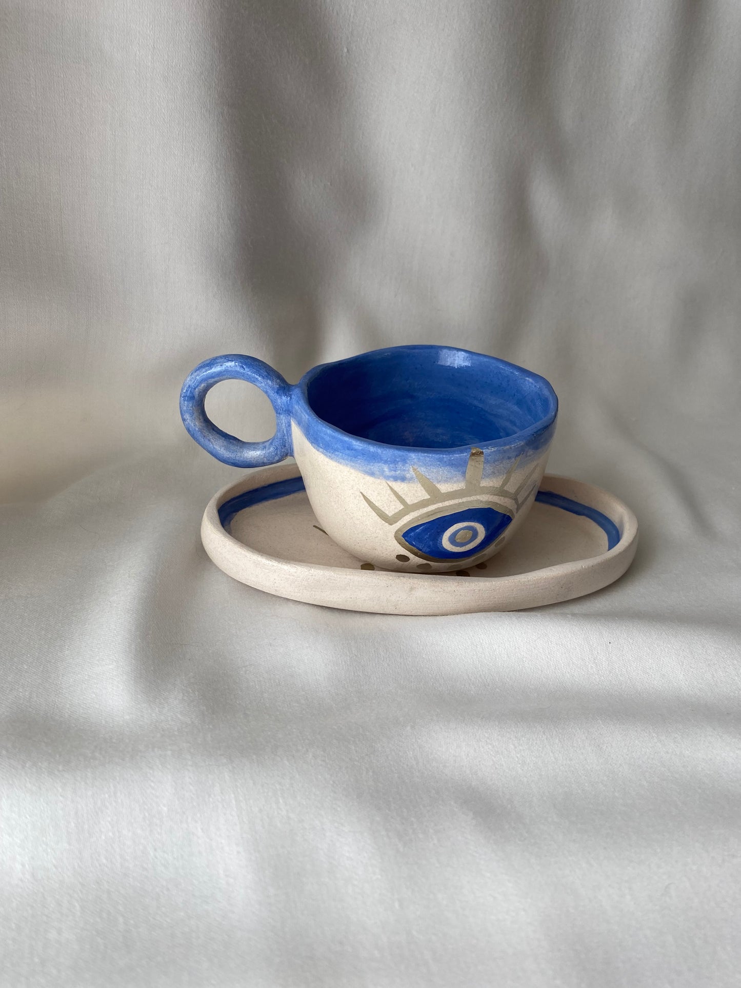 Handmade Pottery Tea coffee Mug Cup Sets Evil Eye