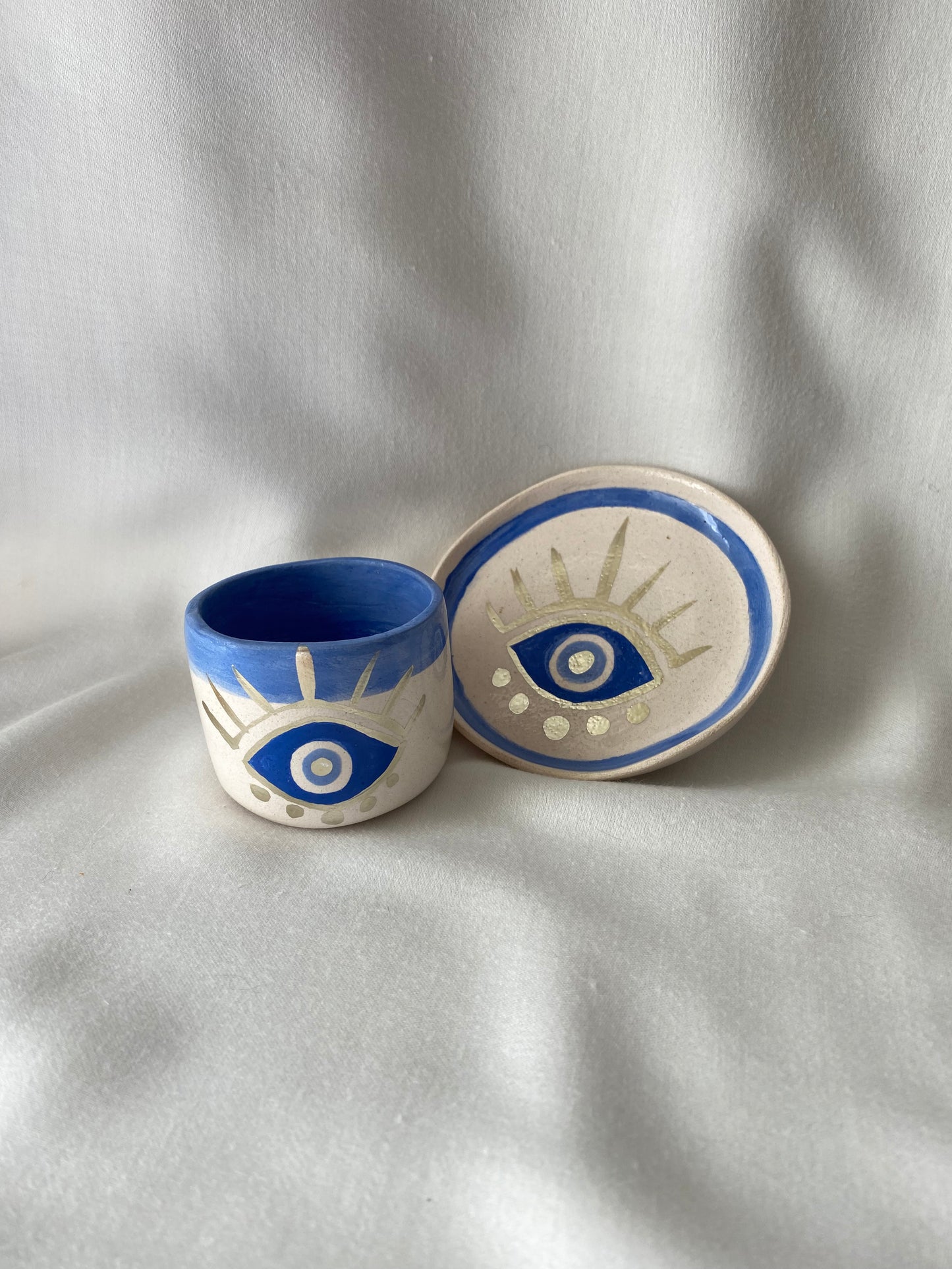 Handmade Pottery Turkish Greek Coffee Cup Sets Evil Eye