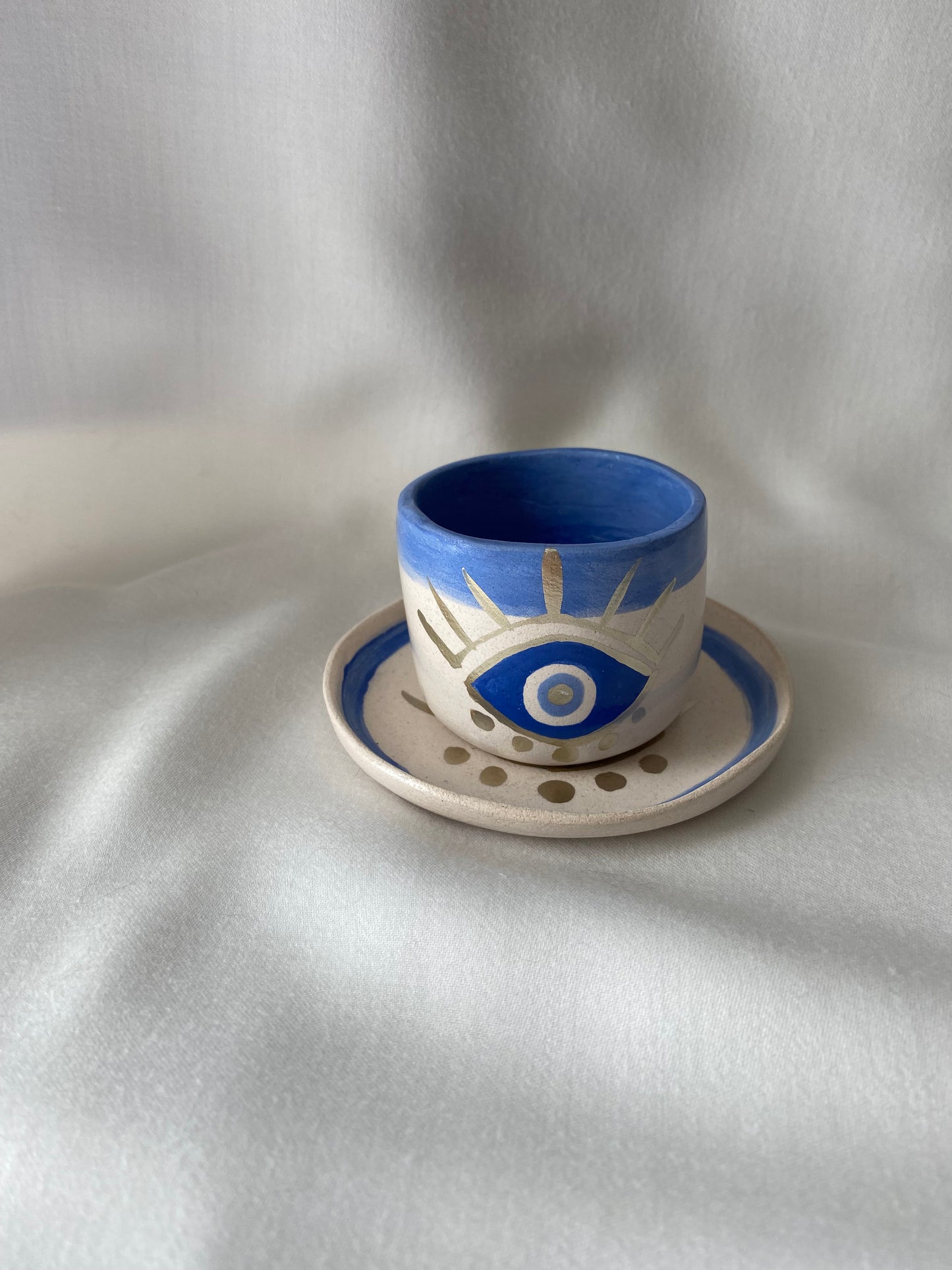 Handmade Pottery Turkish Greek Coffee Cup Sets Evil Eye