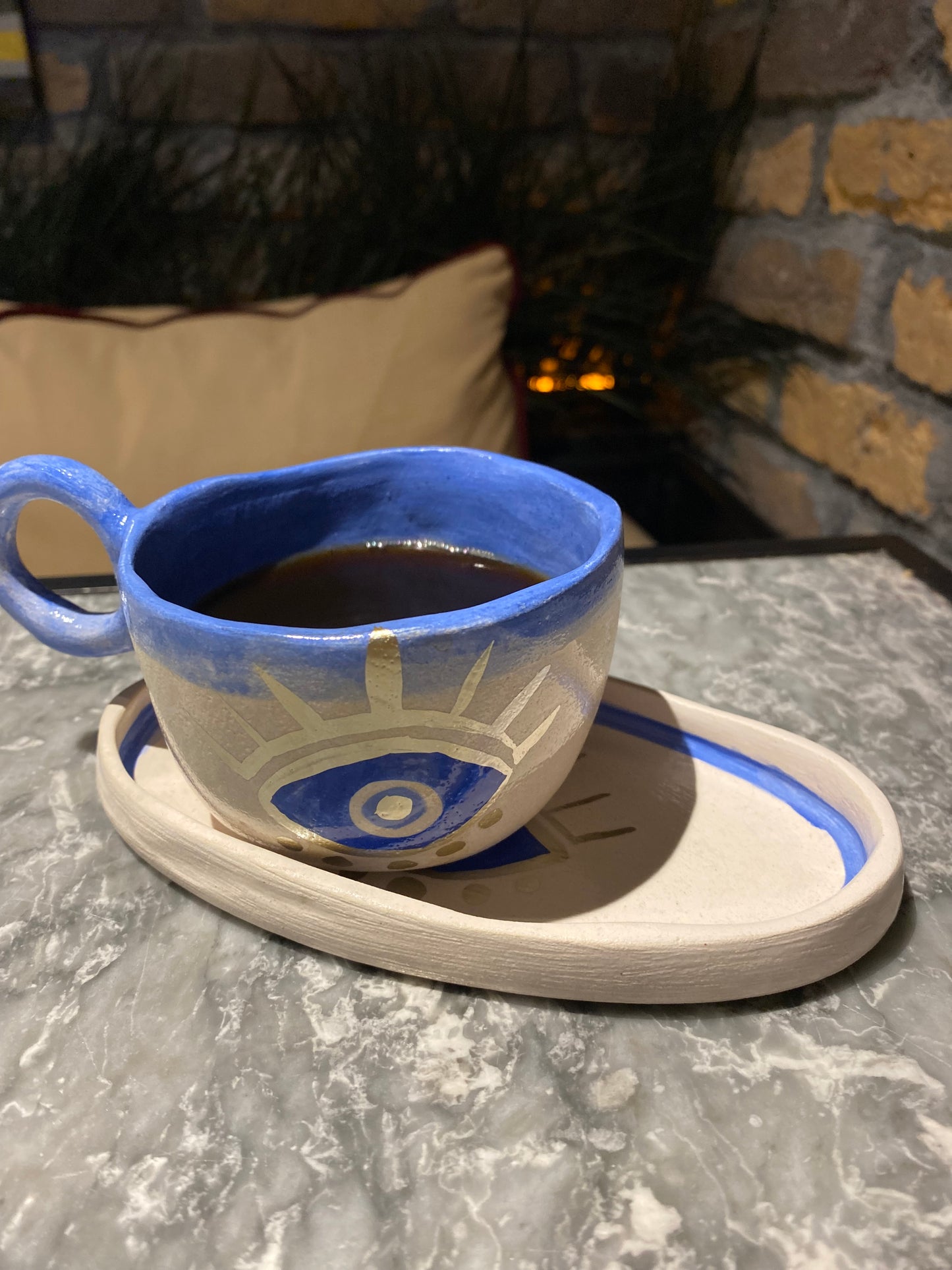 Handmade Pottery Tea coffee Mug Cup Sets Evil Eye